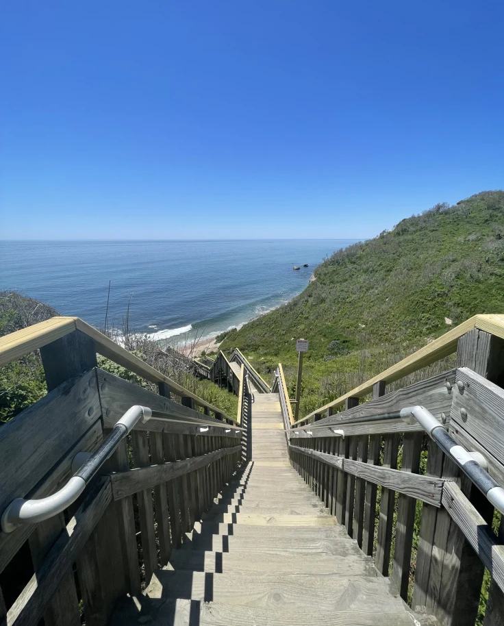 wooden staircase down to ocean