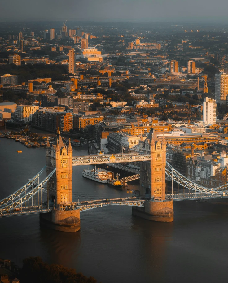 Aerial view of the iconic London Bridge.