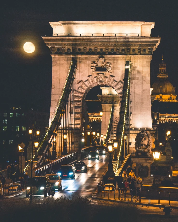 bridge lit up at night