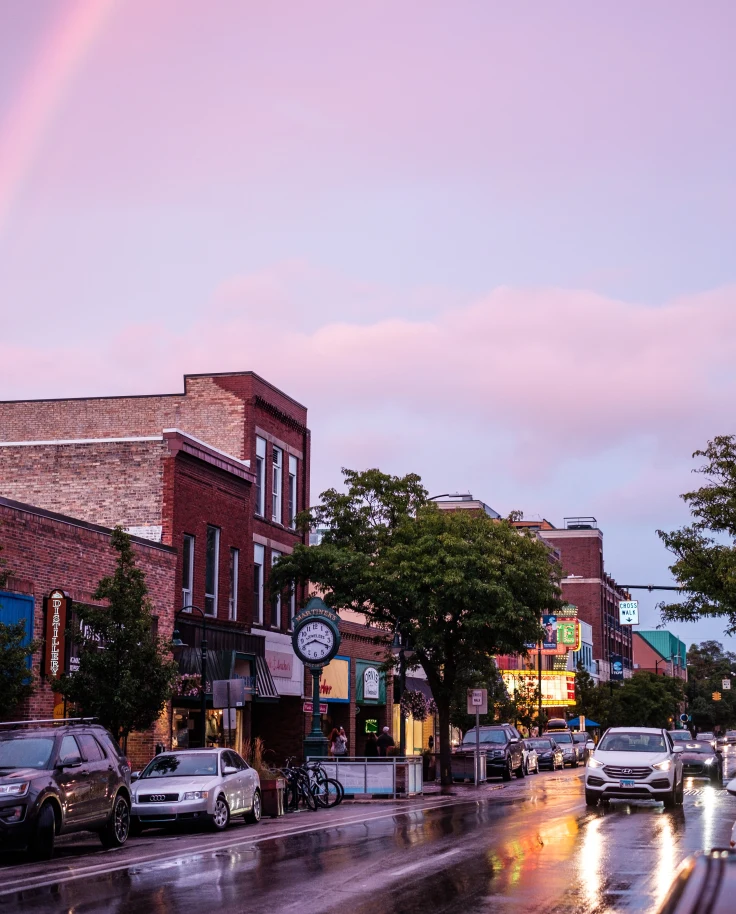 City at night in Traverse City, Michigan.