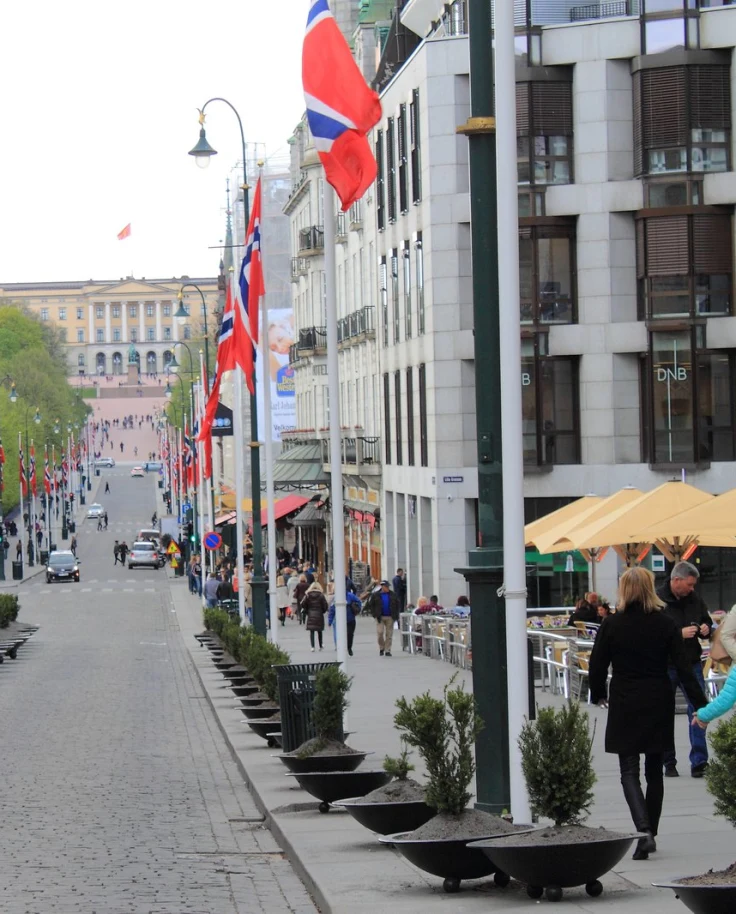 street lined with flags