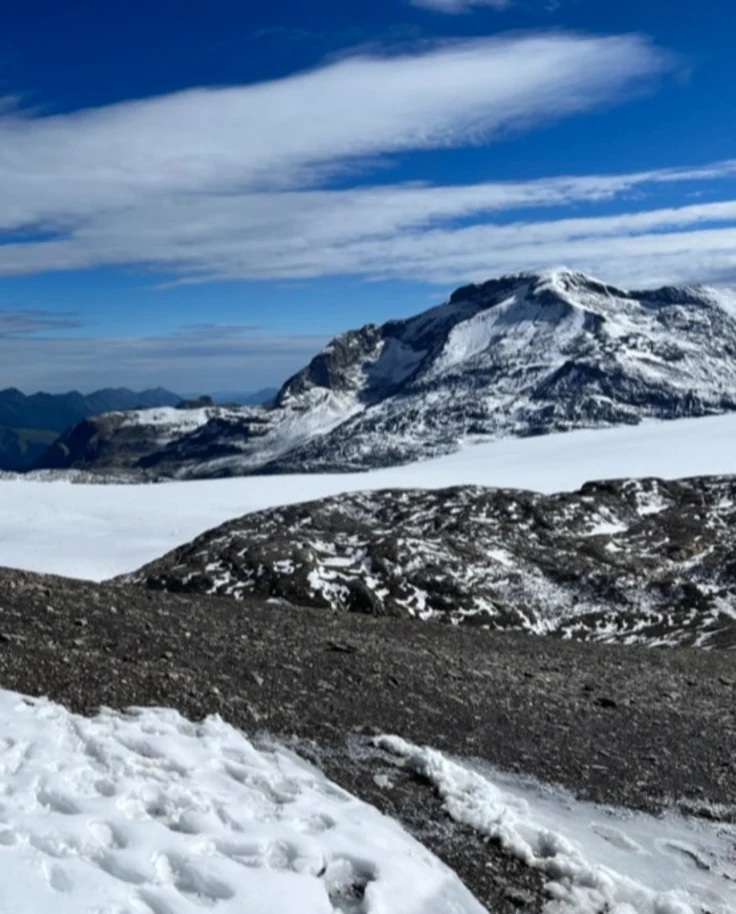 The top of a snow-covered mountain