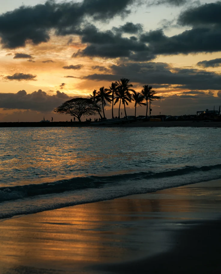 A dramatic sunset at Waikiki.