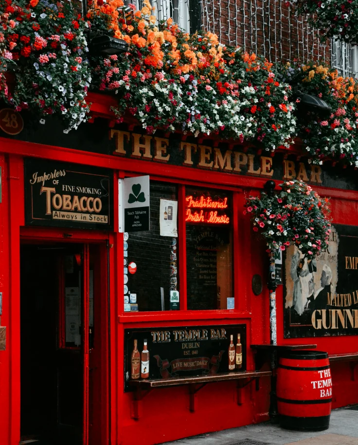 Red Guiness Temple Bar in Ireland.