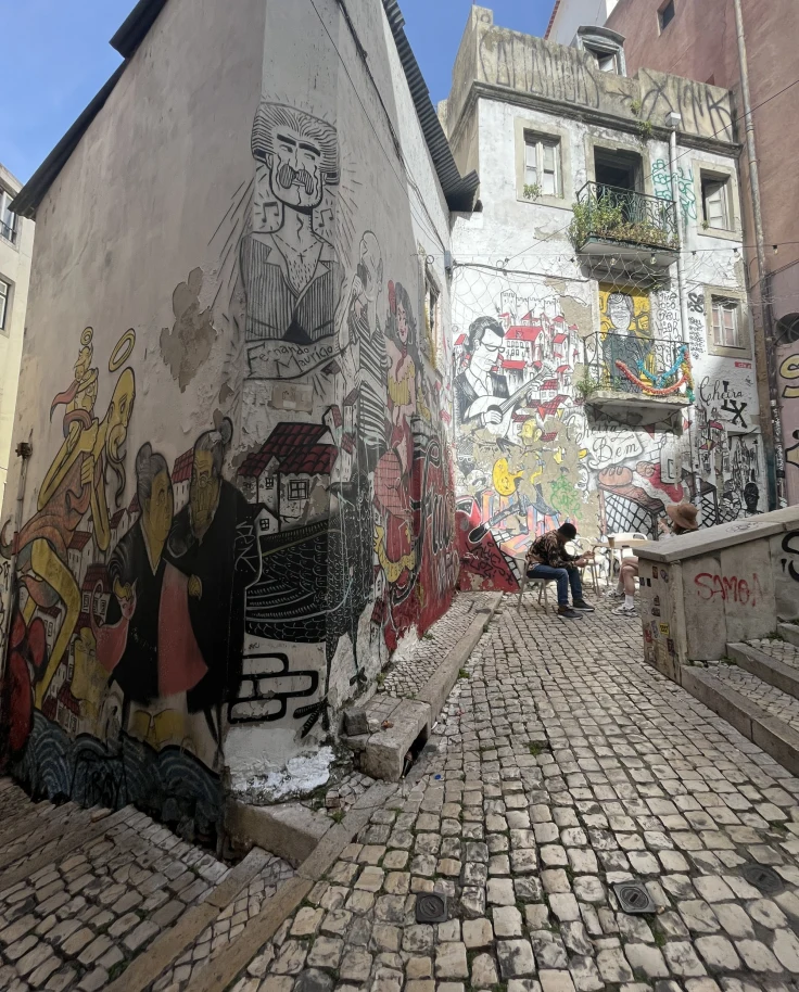 A street with painted walls.
