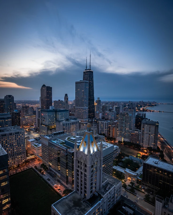 city view Chicago buildings night view