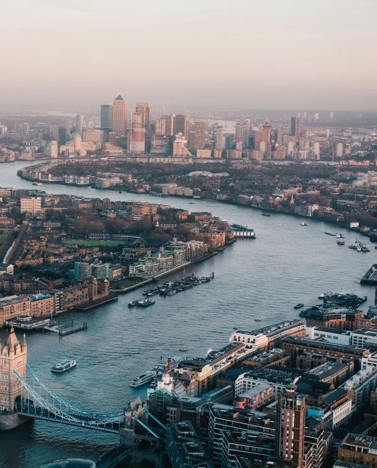 An aerial view of the skyline at daytime