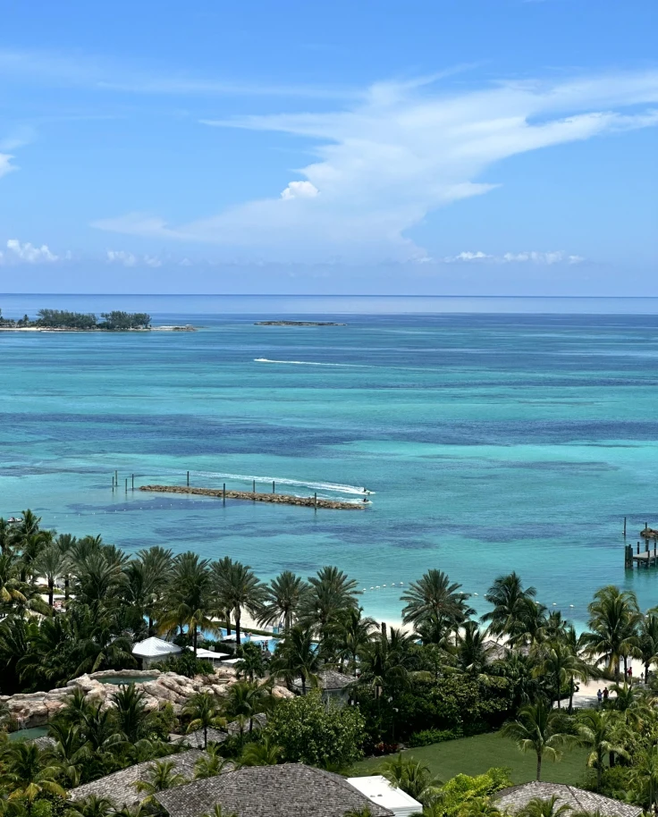 An aerial view of the sea near the Island during the daytime