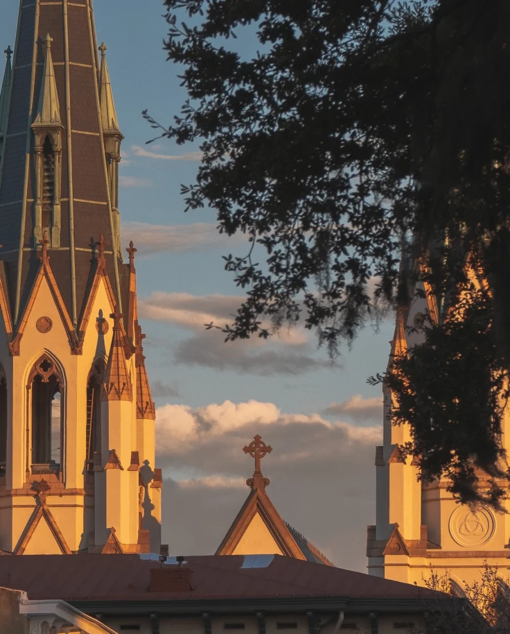 Church at sunset in Savannah, Georgia.