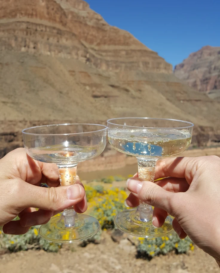 Enjoying the view of Grand Canyon with a champagne toast.