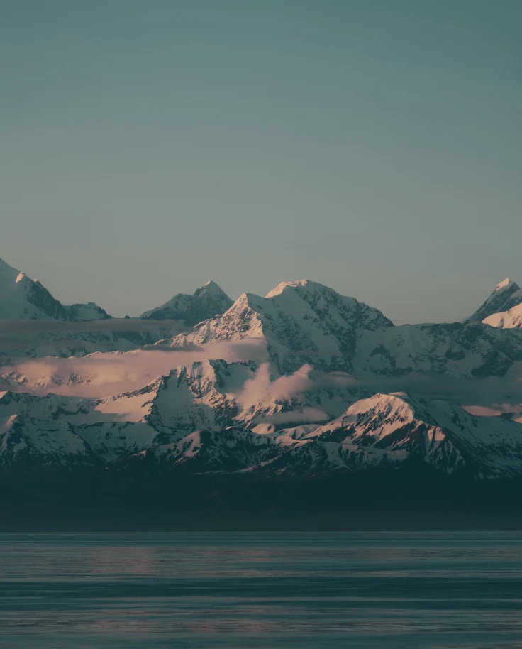 snow glaciers on the edge of an icy ocean