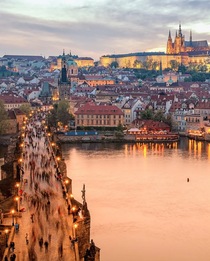 prague czech republic sunset city city bridge
