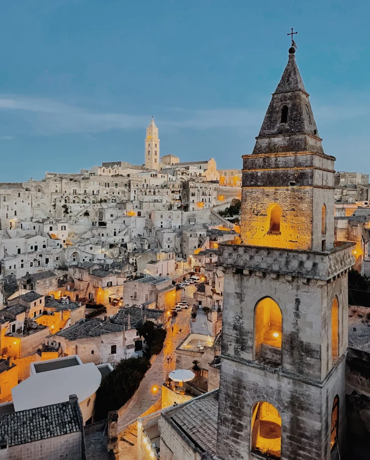 Aerial view of a city during the sunset