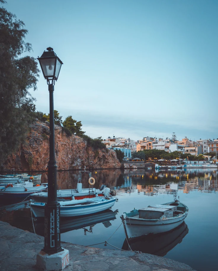 harbor of a seaside town in dawn