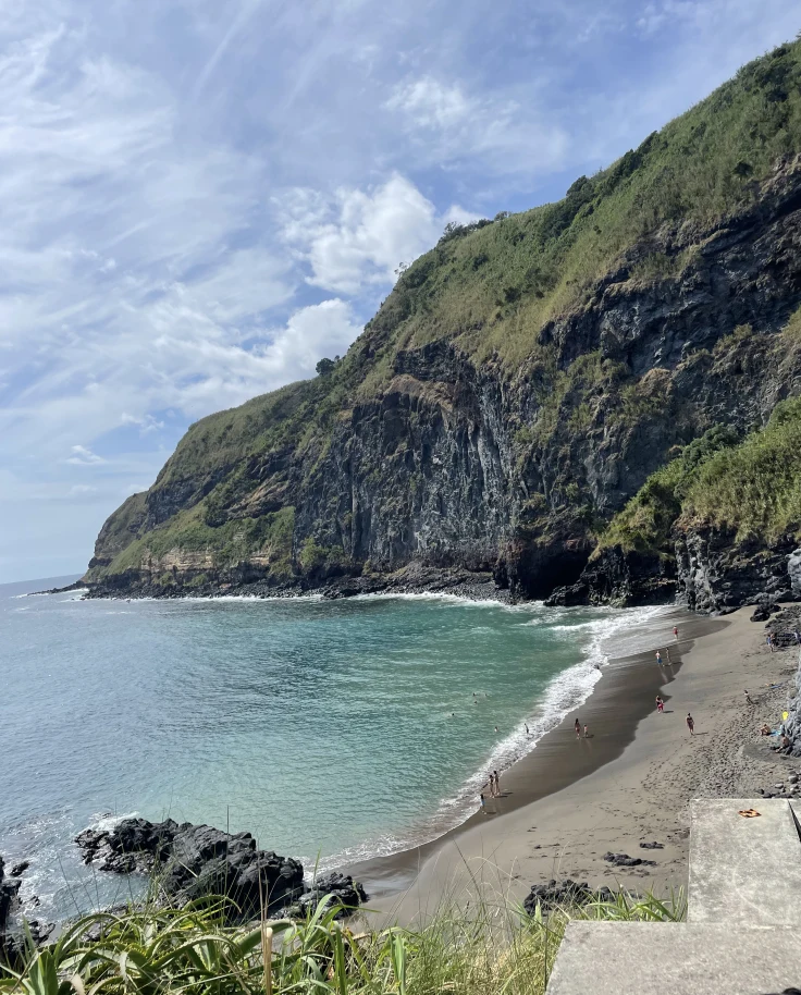 The natural beauty of Praia Baixa d'Areia, a public beach in Sao Miguel.