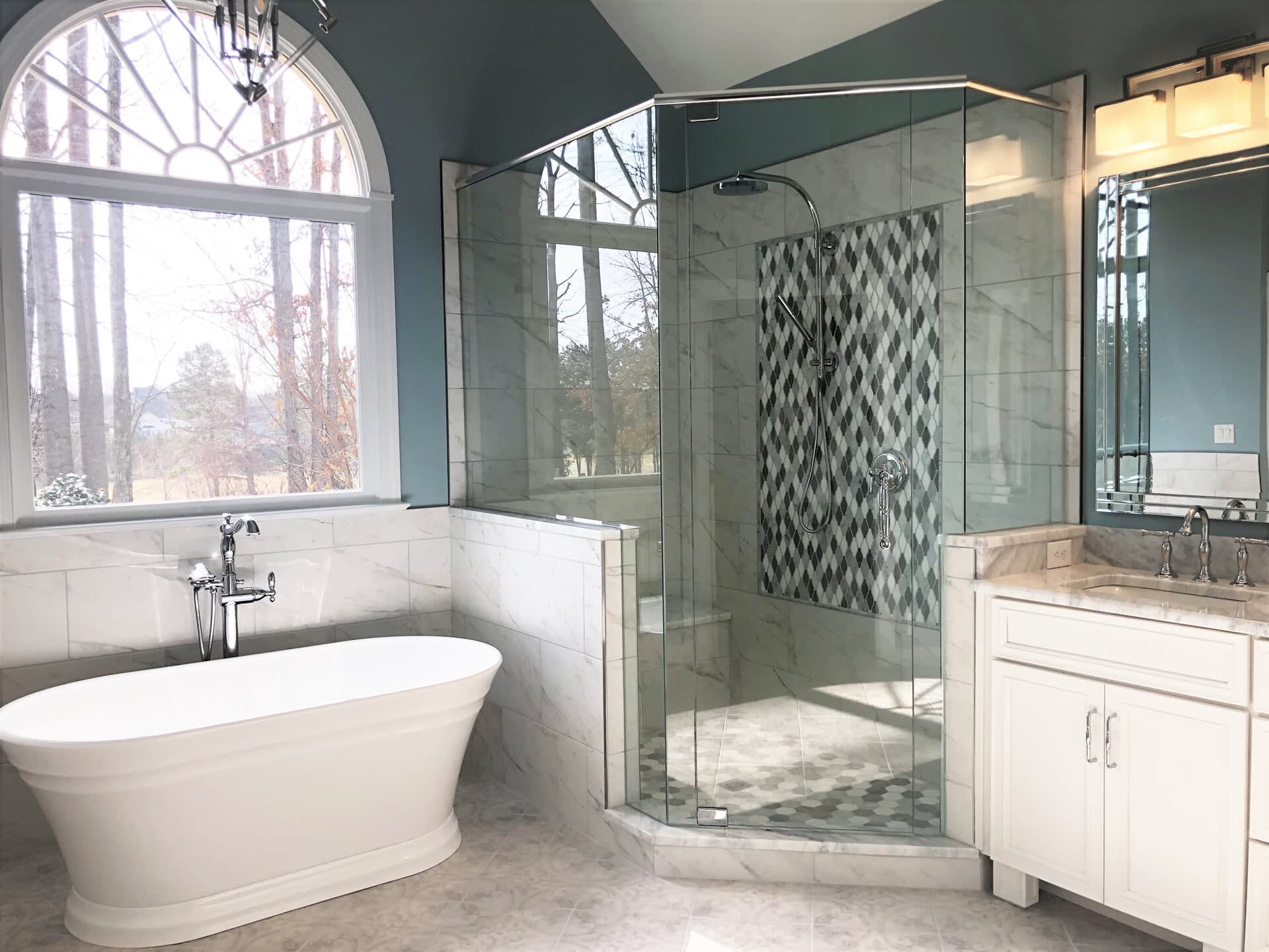 Soaking tub and shower installation in Denver, NC from LITTLE Wood Flooring & Cabinetry