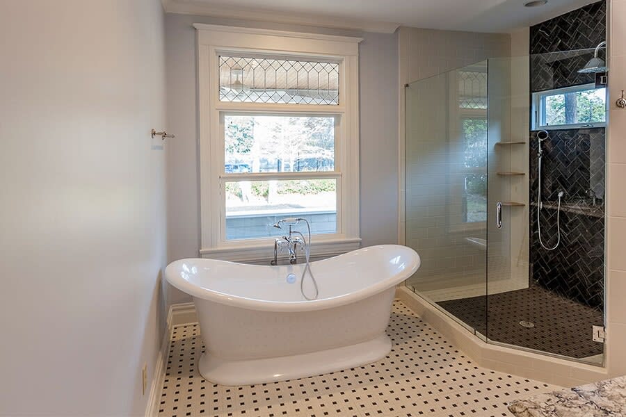 Vintage bathroom design in Southern Pines, NC from Total House + Flooring