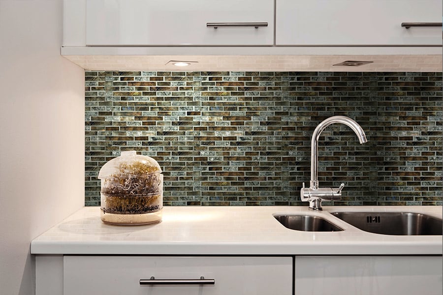 Glass tile backsplash installation in Fort Worth, TX from Texas Designer Flooring