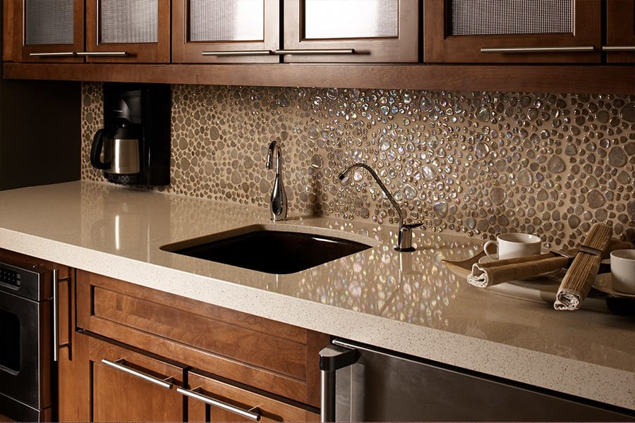 Glass tile backsplash installation in Holly Springs, NC from The Home Center Flooring & Lighting