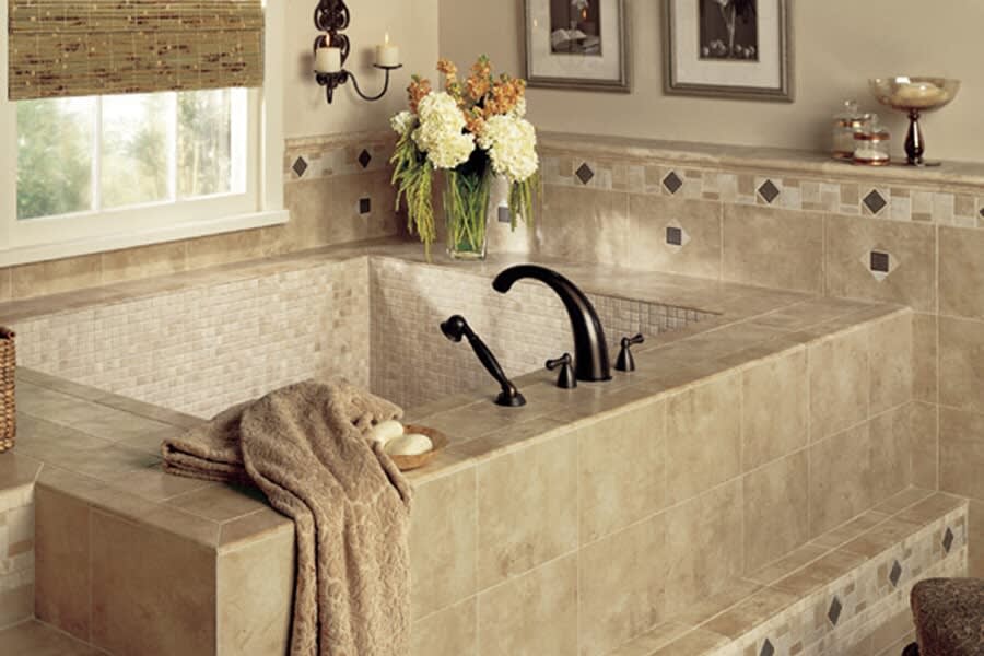 Glass tile bathtub surround in Sydney, NS from Moulding & Millwork