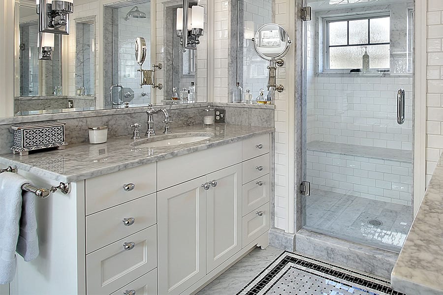 White bathroom cabinets from Finishers Unlimited in Monroe, MI