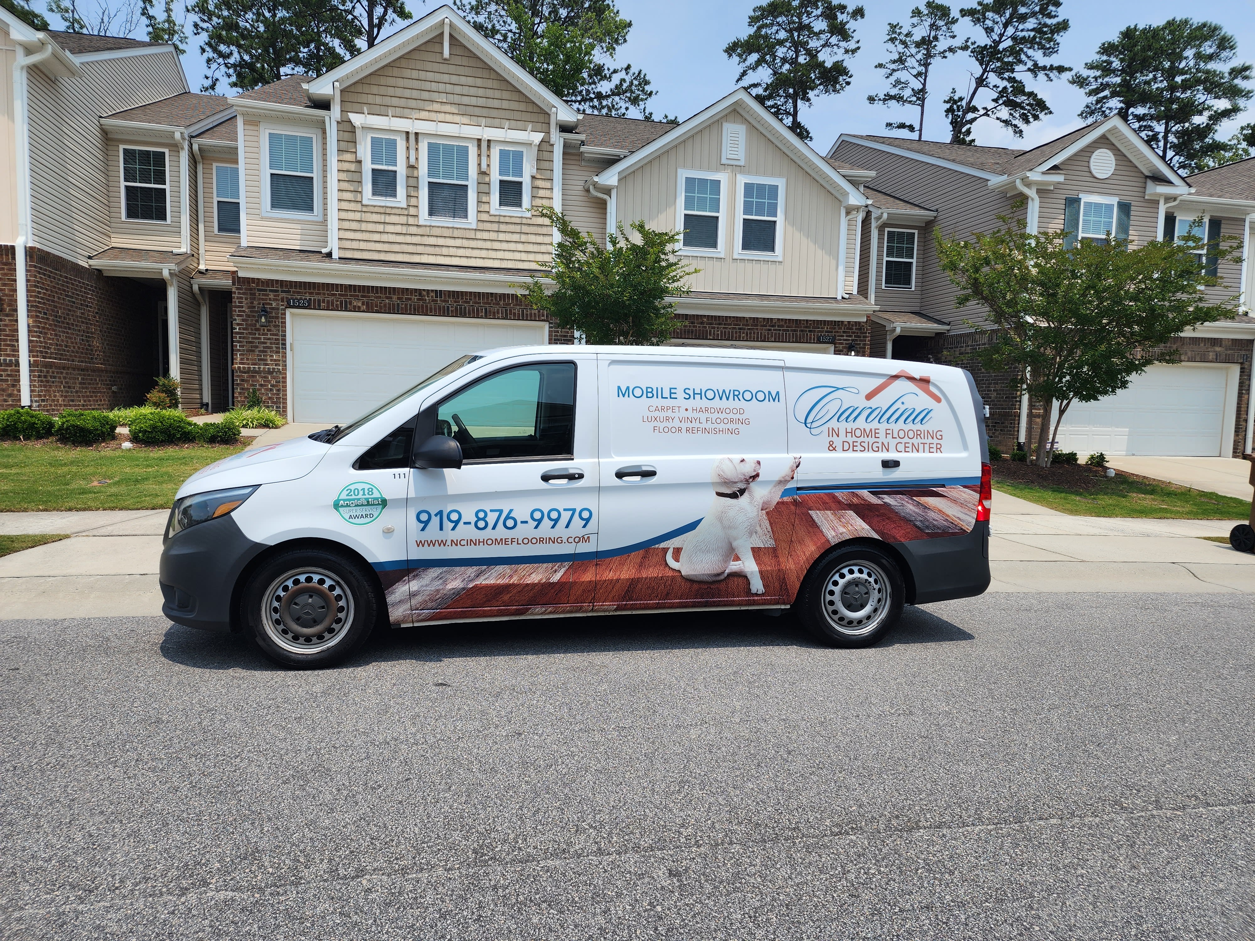 Carolina In Home Flooring mobile showroom van in Raleigh, NC