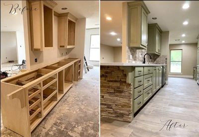 Before/After Kitchen remodeling work from Odile's Fine Flooring & Design in Port Neches, TX