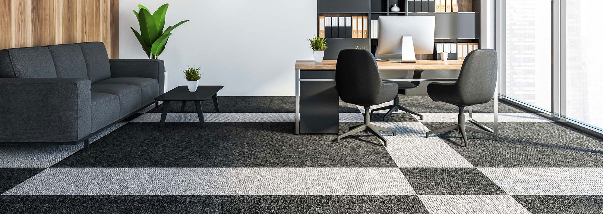 Black and grey carpet flooring in a office by Degraaf in Grand Rapids, MI - Hudsonville, Mi.