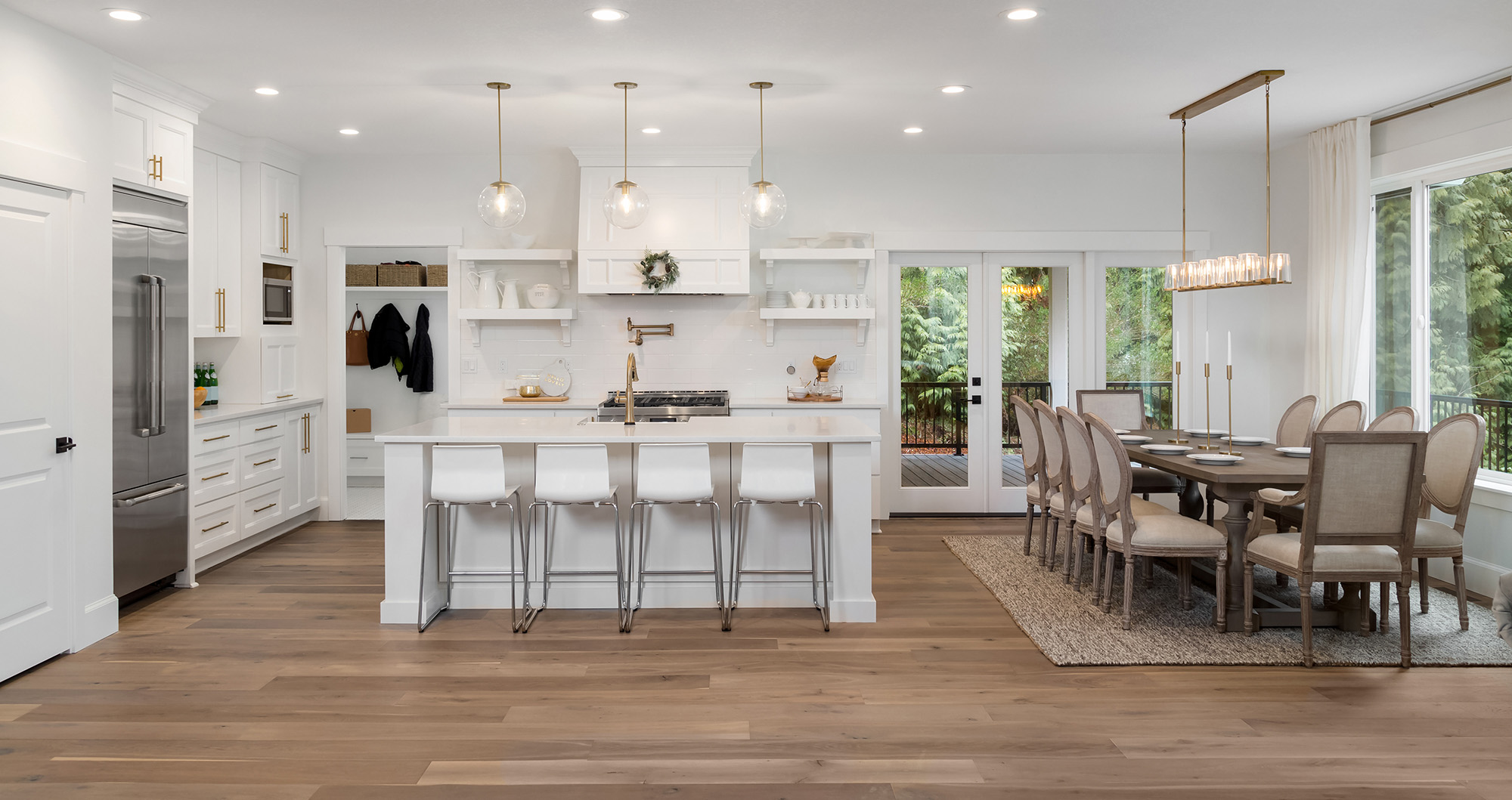 Durable Laminate Flooring in a large kitchen by Sterling Carpet & Flooring in Anaheim, CA & Mission Viejo, CA