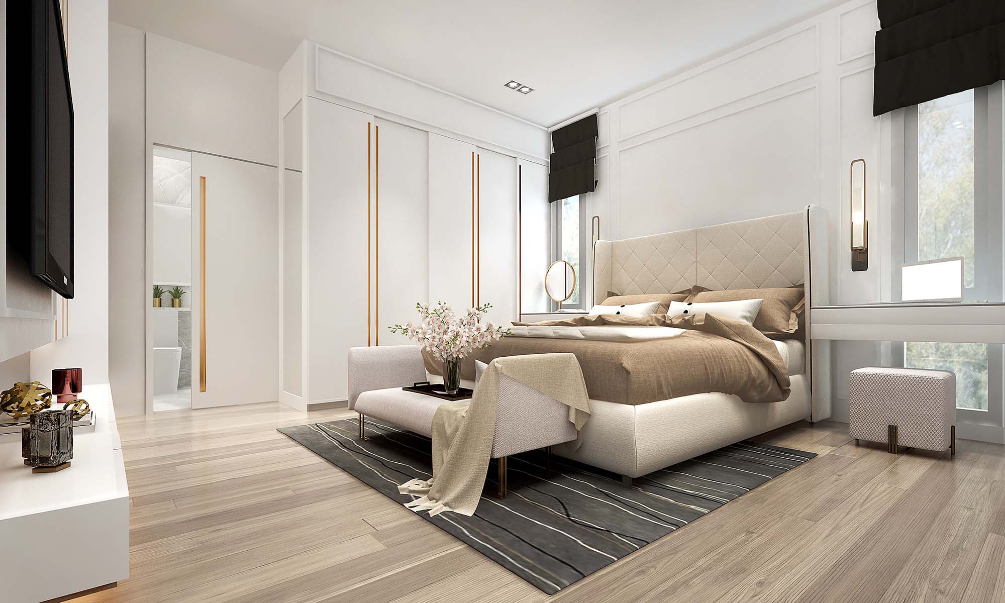 Laminate Flooring Stylish Choice in a large luxury bedroom by Flooring 101 in California
