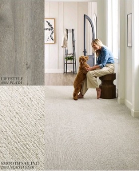 A person sitting on a stool with a dog