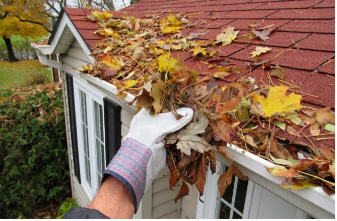 A hand cleaning a house with leavesDescription automatically generated