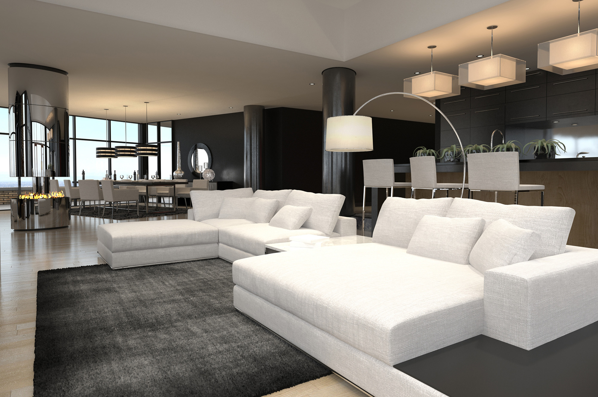 Area Rug Home Decor in a Modern living and dining area by Custom Carpet Center in Western New York