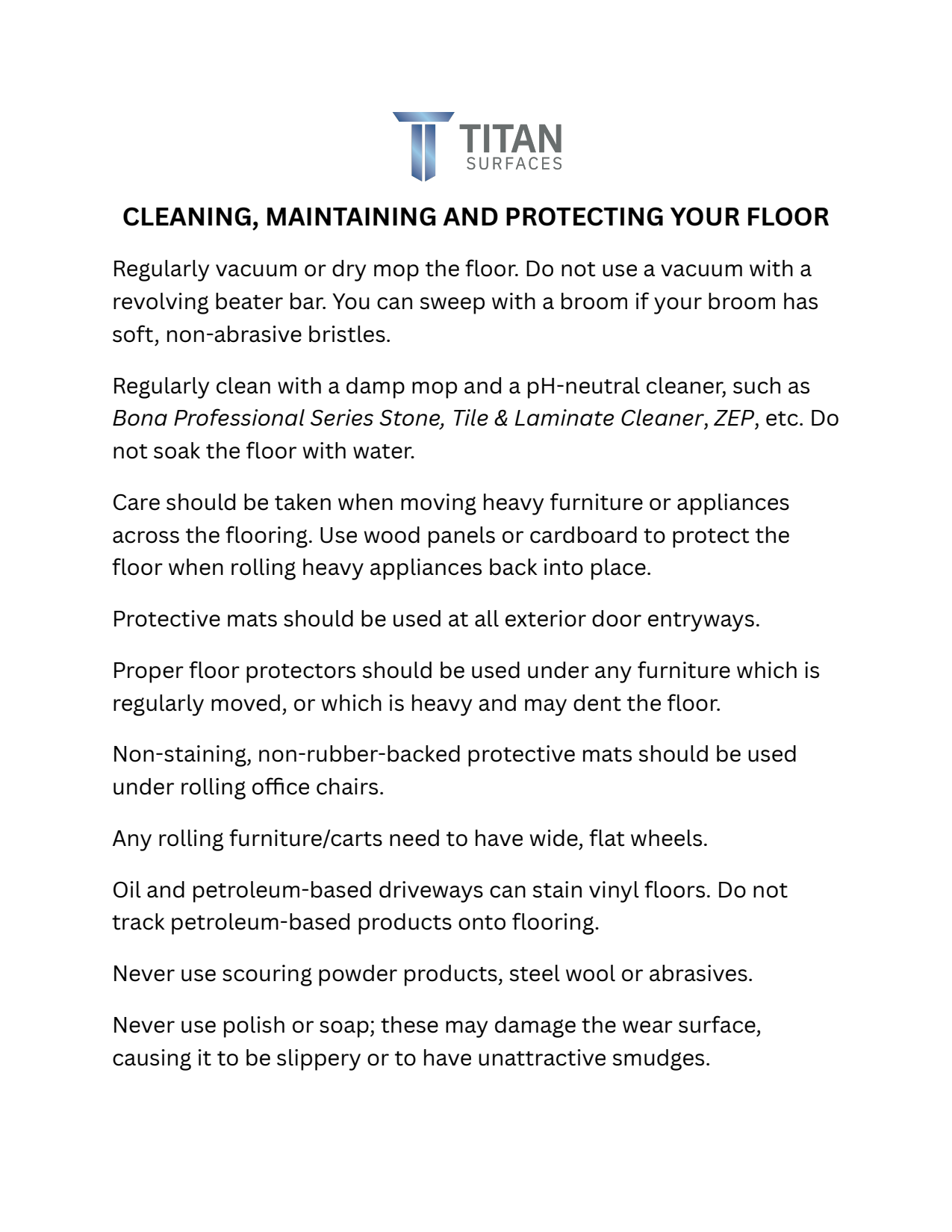 Titan Surfaces Floor Cleaning Guide