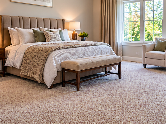 Carpet flooring in a residential bedroom