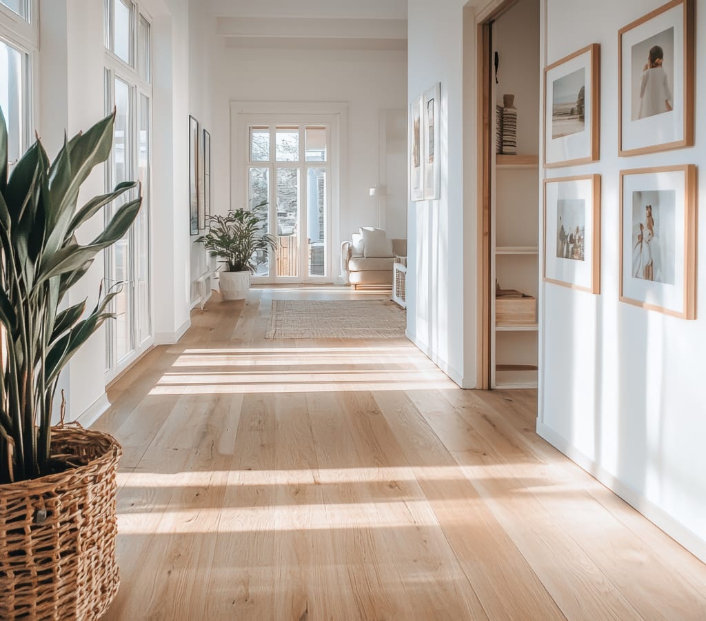 Light wood-look flooring in a remodeled Surprise, AZ living room