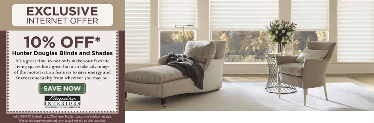 Exclusive Internet Offer for Hunter Douglas Blinds & Shades in Ann Arbor, MI