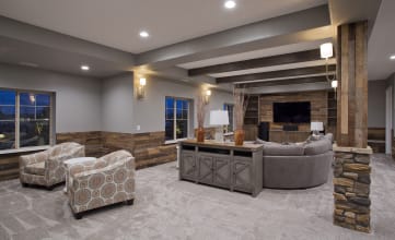 Comfortable living room with soft neutral finishes