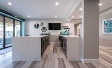 Modern living space with luxury vinyl plank-style flooring