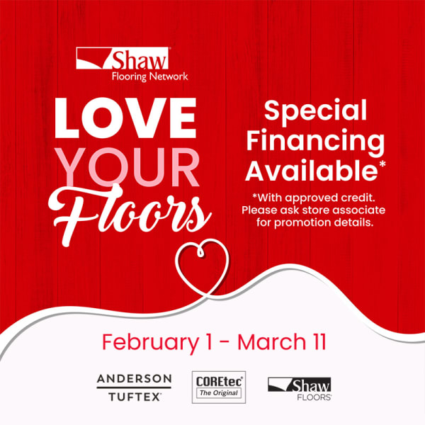 Love Your Floors Sale at Moda Floors & Interiors - Special financing available with approved credit - February 1 - March 11, 2024.