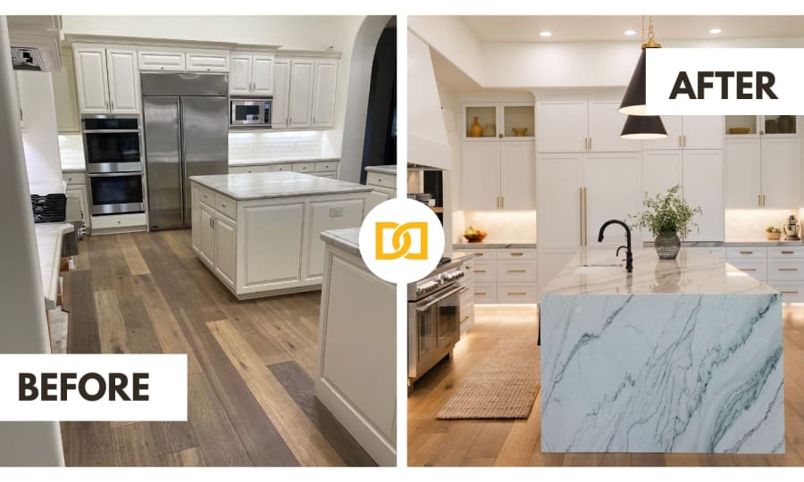 Before and after kitchen work from Designing Dreams Flooring & Remodeling in Folsom, CA