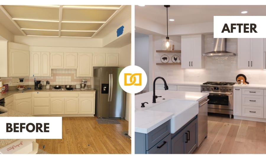 Before and after kitchen work from Designing Dreams Flooring & Remodeling in Granite Bay, CA