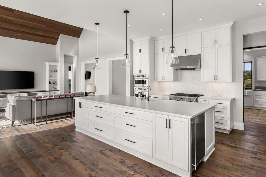 Modern white kitchen cabinets from One on One Flooring and Design in Hazel Green, AL