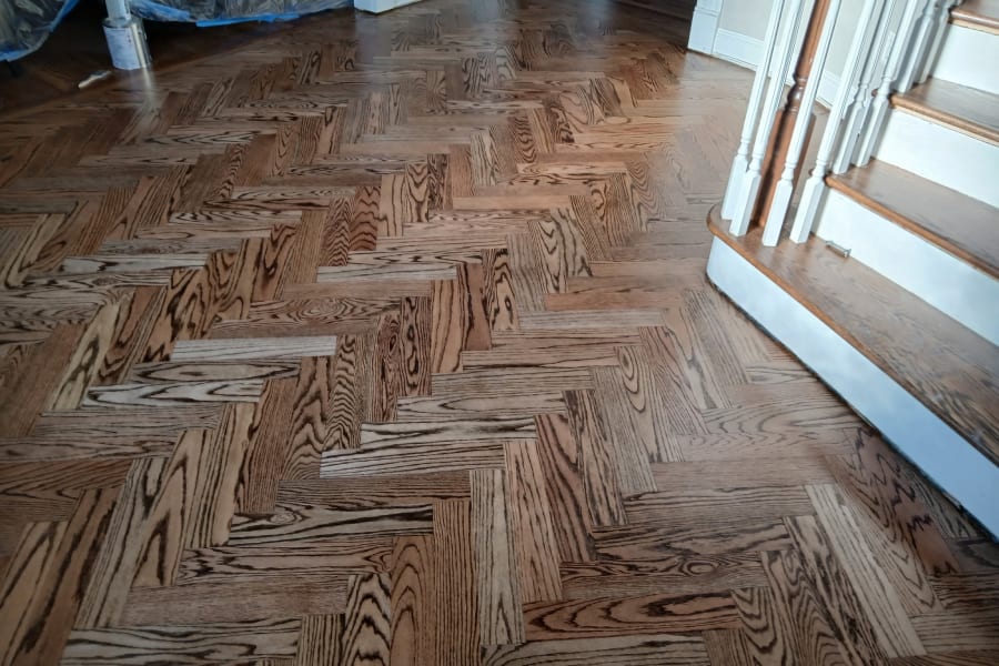 herringbone hardwood floor installed Chesterfield, MO Lawson Brothers Floor