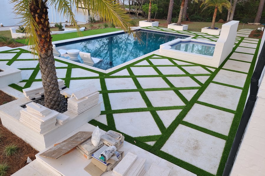 Luxury backyard stone tile work from Cozy Comfort Floors in Gulfport, MS