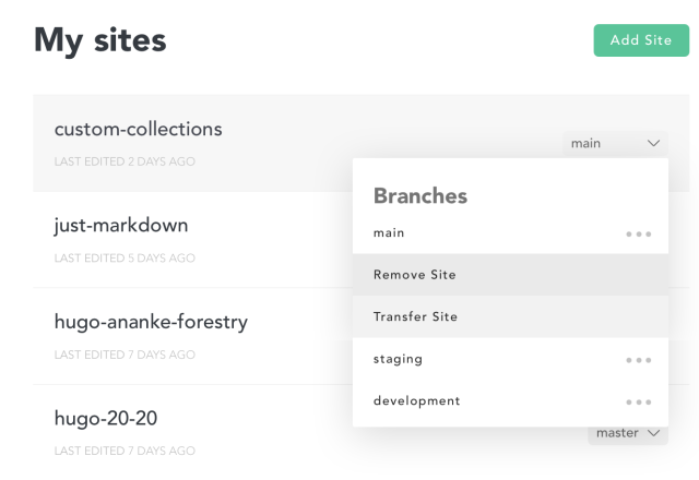Forestry dashboard displaying multiple imported branches