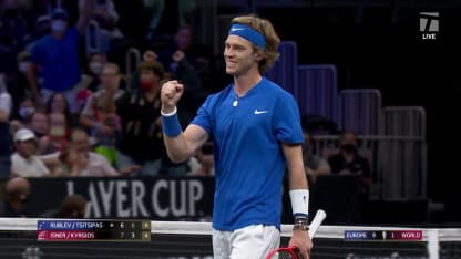 MATCH POINT: S. Tsitsipas / A. Rublev def. J. Isner / N. Kyrgios; Boston Laver Cup