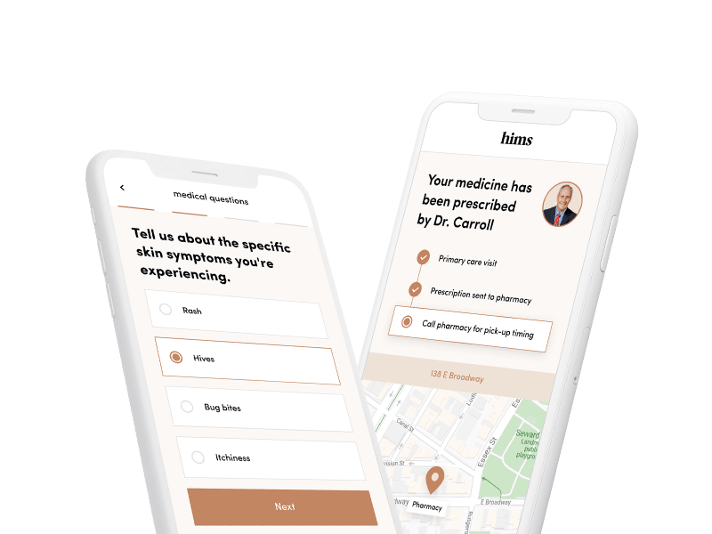 two phones showing sample primary care consultation screens