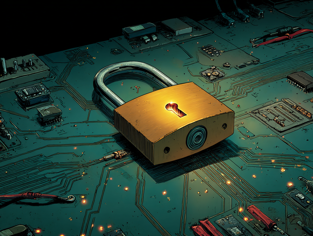 Un cadenas doré brillant avec une clé GPG gravée dessus, symbolisant la sécurité des commits Git