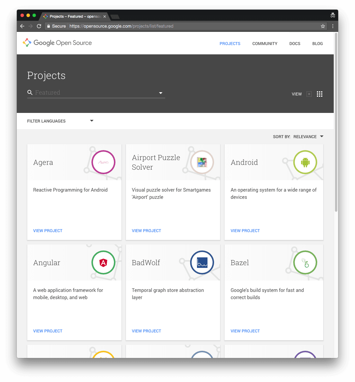 Google Dashboard of Cards